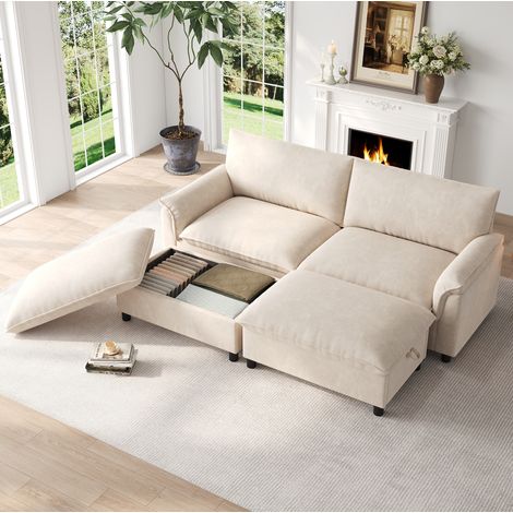 Modulares Ecksofa 216x77x82 cm Beige Chenille mit Stauraum und Schlaffunktion (1/5)