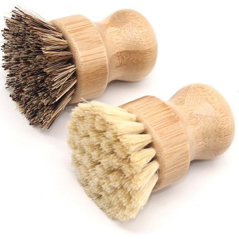 2 Pcs Brosse Vaisselle en Bambou, Brosse a Champignon de Nettoyage pour Évier de Cuisine, Brosse Vaisselle Domestique avec Poils Durs et Doux (1/5)