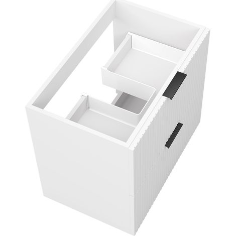 Biubiubath Meuble de salle de bain suspendu 60 cm Blanc + 2 tiroirs, avec Poignées - sans compter vasque (1/5)