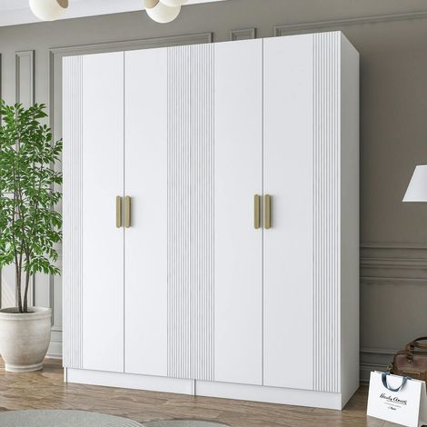 Armoire penderie blanche rainurée 4 portes 2 tringles BYRON (1/5)