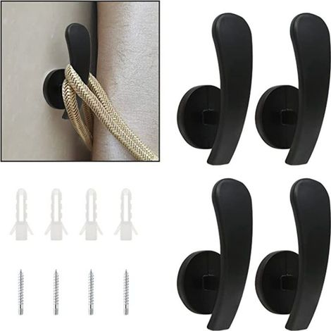 Set of 4 black curtain tieback hooks, wall-mounted curtain retainer hooks, decorative curtain tieback hooks with screws (set of 4 black) (1/5)