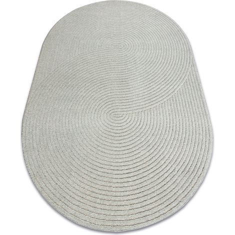 FLUX Oval 461.67.AE503 Wollteppich OSTA - Geometrisch, Strukturell, Loft blau / creme blue 160x230 cm
