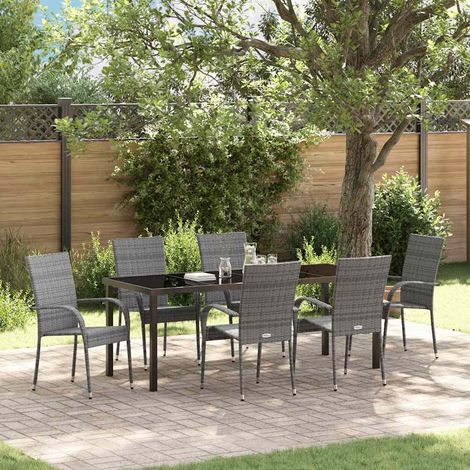 Garten Essgruppe 7 pcs Grau Pulverbeschichteter Stahl (1/5)