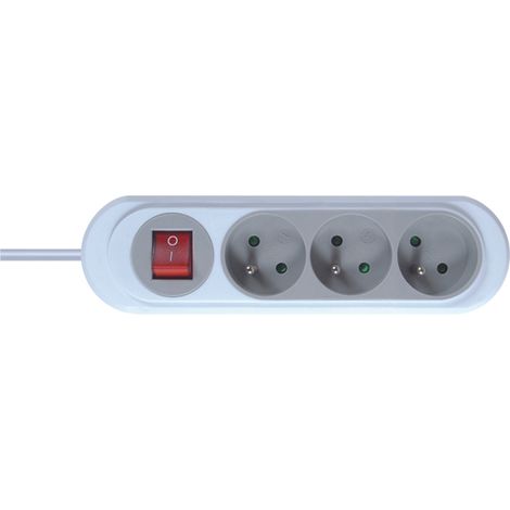 DEBFLEX - NOLA BLOC 3 PRISES 2P+T 16A AVEC INTERRUPTEUR 1M GRIS CLAIR - 716013