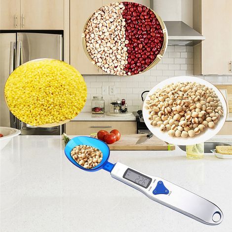Tragbare digitale Küchenwaage mit LCD-Display (500 g/0,1 g) inklusive 3 Messlöffeln und Einzellöffel (1/5)