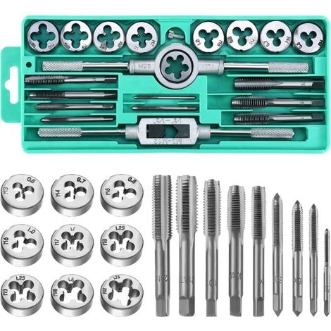 Coffret de tarauds et filières, 20 pièces, tailles métriques M3 à M12, avec clé à tarauder et accessoires (1/4)