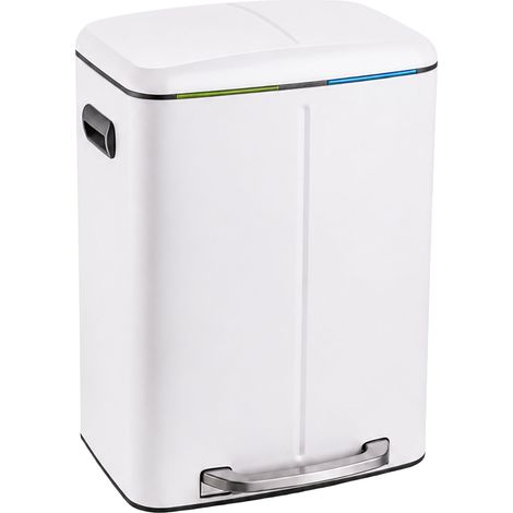 Relaxdays cubo basura 2x20 l, 2 compartimentos, cubos extraíbles, cierre suave, pedal, acero inoxidable, blanco (1/5)
