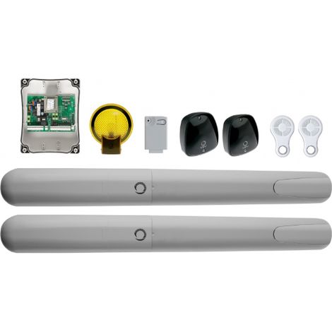 Kit 900KRAY42ES pour portails battants jusqu'à 4 m, 230 Vac, centrale de commande CT202. Comprend : 1x LUMY, 1x FT33, 2x SUB44WR