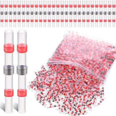 Lot de 150 connecteurs de soudure avec gaine thermorétractable - Rouge - AWG22-18 - Connecteur de câble étanche - Gaine thermorétractable isolée - Connecteur à sertir pour automobile et industrie (1/5)
