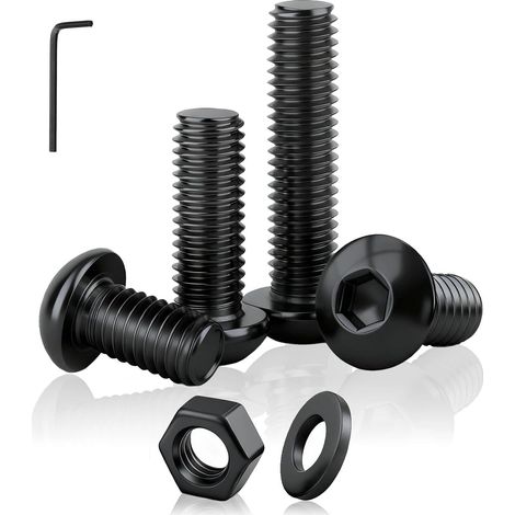 M6 Vis à Tête Hexagonale, 20 Pièces M6x35mm ISO7380 Vis à Tête Bombée à Six Pans Creux Avec Écrous et Rondelles, Acier Carbone pour Meubles et Construction Mécanique(Noir) (1/5)