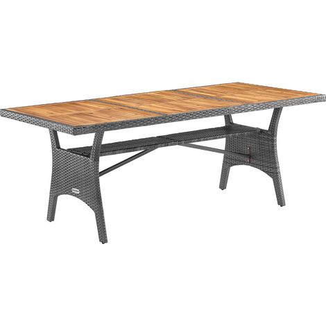 CASARIA® 8 Person XL Poly Rattan Garden Table with Shelf 190 x 90 x 74cm Weather Resistant Outdoor Patio Dining Furniture Lawn Patio Deck Balcony Grey (1/5)