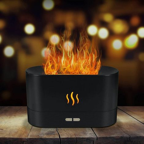 Aromadiffusor für ätherische Öle, Aromadiffusor mit Flammeneffekt, Luftbefeuchter mit Nachtlicht mit 2 Helligkeitsstufen, automatische Abschaltung ohne Wasser, USB (1/4)