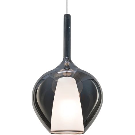 Sospensione Contemporanea Kalique Vetro Fumè Bianco E Cromo 1 Luce E27 H50Cm (1/2)