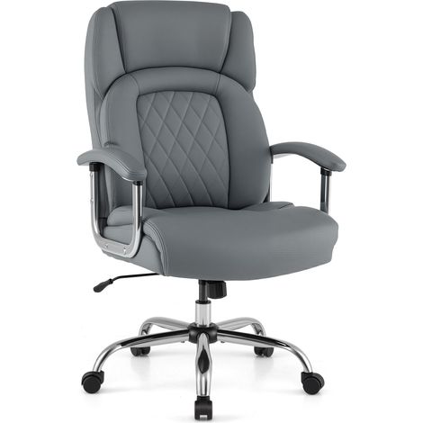 COSTWAY 227kg Leather Office Chair Adjustable Big & Tall Executive Chair-Grey