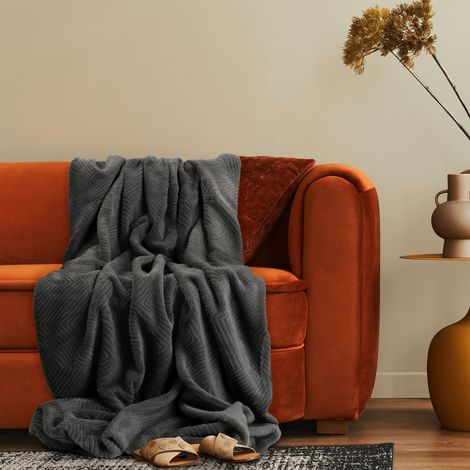 Paco Home Deko Wohnzimmer Decke Kuscheldecke Tagesdecke Sofadecke Boho Waschbar Geo Muster Anthrazit, 150x200cm
