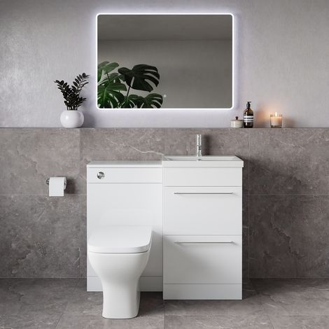 Napoli 390 Gloss White 1000mm 2 Drawer Vanity Unit Toilet Suite with Glide Basin - 1000mm - Chrome 320mm HandleWith Kingston Toilet Pan and Seat
