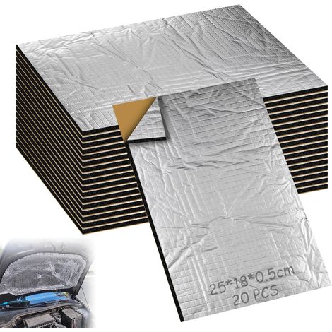 Lot de 22 panneaux d'isolation en aluminium butyle - 250 x 180 x 5 mm - Ignifuge - Imperméable - Tapis isolant autocollant pour insonorisation et isolation thermique dans les appartements, les bureaux (1/5)