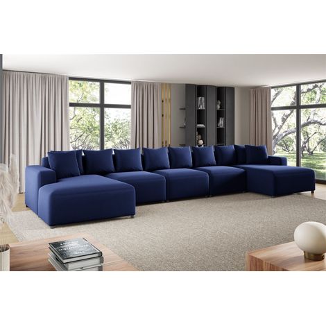 Wohnlandschaft Sofa U-Form Designersofa MEGAN XL in Stoff Salvador Dunkelblau (1/2)