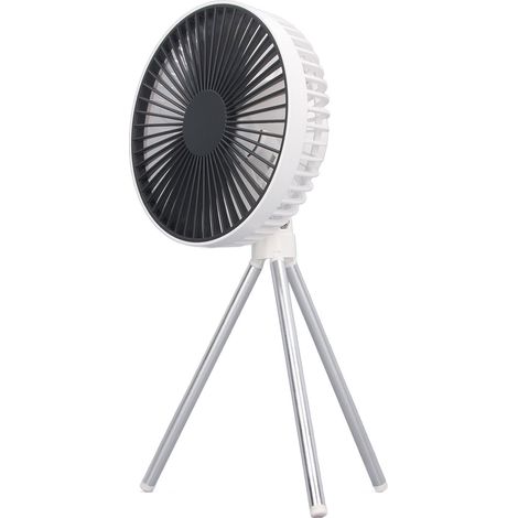 Ventilateur trépied portable rechargeable USB, batterie 4000 mAh, blanc, idéal pour le camping et les tentes. (1/5)