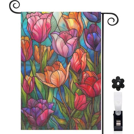 Drapeau de jardin Bienvenue en toile de jute 45 x 30 cm décoratif et élégant décoration extérieure (1/5)