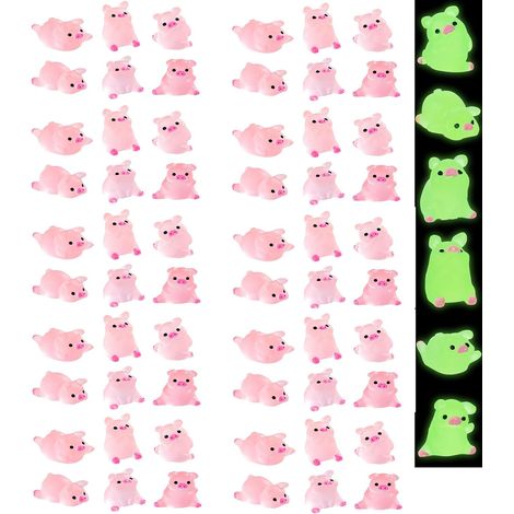Figuritas de cerdos de resina fosforescente, juego de 60 (6 modelos, color rosa) (1/5)