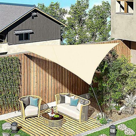 voile D'ombrage Triangulaire 4x4x5.7m,kaki Clair Impermable Toile Ombrage Uv Protection Pour Patio Jardin, Terrasse,extrieur, Balcon