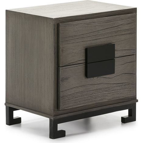 Table de chevet 2 tiroirs bois gris et noir Hope