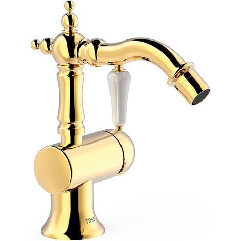 TRES 24222001OR TRES CLASIC Grifo Monomando con Maneta Lateral para Bidé Color Oro 24K - ref: 24222001OR