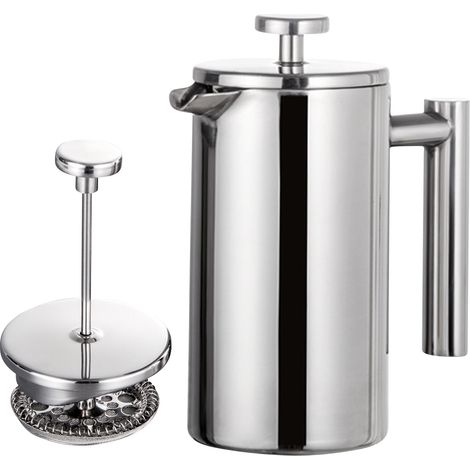 Französische Kolben-Kaffeemaschine mit 800 ml rostfreiem Edelstahl, doppelte Isolierung aus Metall, Kaffee- und Teesieb, einfache Reinigung und Pressung, sicheres Kaffeepressen von hoher Qualität.