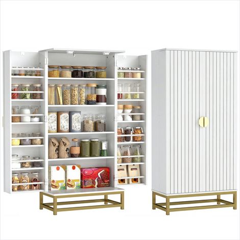 Buffet bahut blanc en panneau de particules, 12 étagères de porte ajustables, 58x29x119,5 cm, cuisine (1/5)