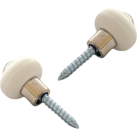 Lot de 2 butoirs MADE IN FRANCE couleur argent avec vis. Corps en zamak nickelé et bague amortisseur blanche en élastomère. Diamètre 30mm, hauteur 30mm. (1/4)