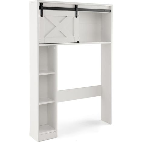 Pour garder la salle de bain ordonnée, meuble WC gain de place avec 4 étagères et porte coulissante blanche (1/5)