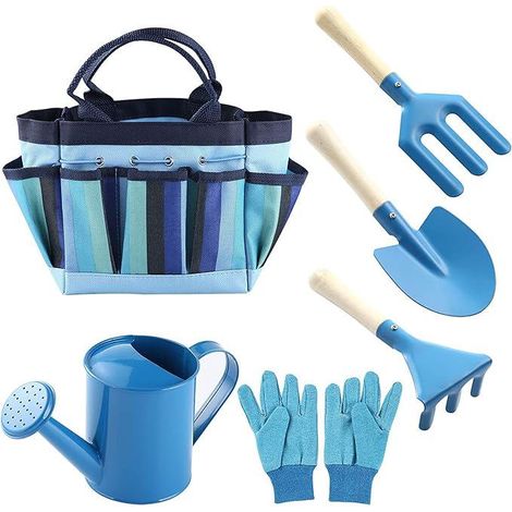 Kit de Jardinage Enfant 6 Pièces avec Sac Rangement, Outils de Jardin pour Petits Jardiniers, Set Bleu pour Activités Extérieures (1/5)