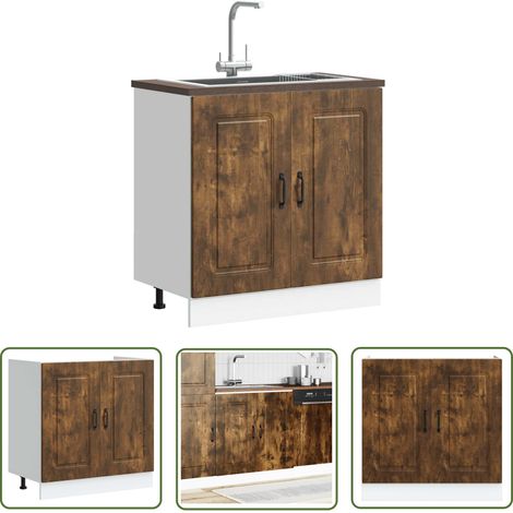 vidaXL Meuble bas pour évier Kalmar chêne fumé bois d'ingénierie (1/5)