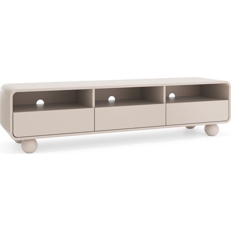 Meuble TV KAMLOOPS - Cachemire - Arrondi - 3 Tiroirs - Largeur 180 cm, Hauteur 44 cm, Profondeur 39 cm (1/5)