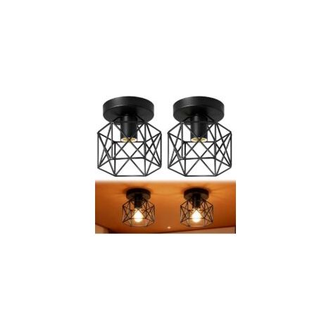 Bardusch-Lot de 2 plafonniers vintage : suspension industrielle E27 Lampe en fer Cage Plafonnier Vintage Plafonnier Suspension Abat-jour avec support E27 pour couloir Étude Cuisine Bureau Chambre
