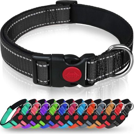 Collier pour Chien, Collier en Nylon Réfléchissant Réglable Classique avec Rembourré Doux Respirant Mesh pour Grands Chiens, L, Noir