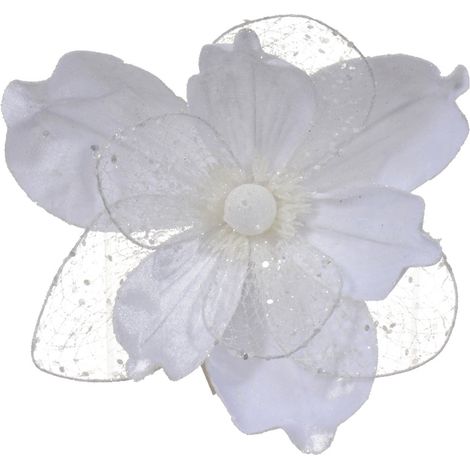 Ramo decorativo Magnolia in velluto bianco con clip da 26 cm (1/2)