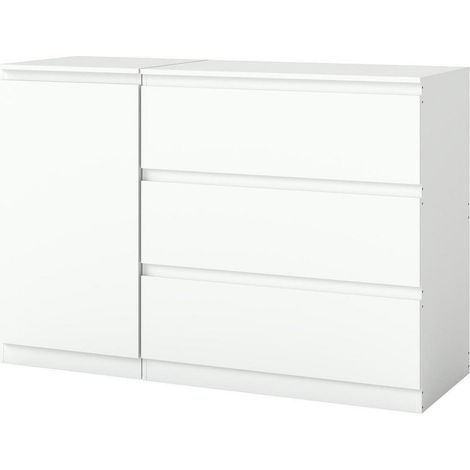 Kommode Weiß mit 3 Schubladen & Beistellschrank, modernes Sideboard Set (1/5)
