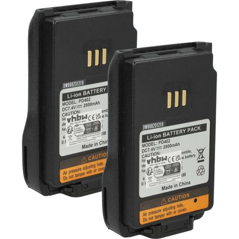 vhbw 2x Akku kompatibel mit Hytera PD682G, PD6-Serie, PD682, PD686, PD680 UL913 Funkgerät, Walkie Talkie (2500 mAh, 7,2 V, Li-Ion)