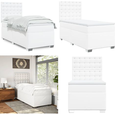 Sommier à lattes de lit avec matelas Blanc 90x190 cm Similicuir - Sommier à lattes - Matelas à ressorts ensachés (1/5)