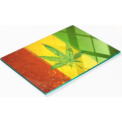 Tabla de cortar de cristal para cocina con gráfico decorativo de la bandera rastafari, 80x52 cm. (1/5)