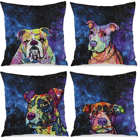 Filiyano-Lot de 4 housses de coussin décoratives à motifs abstraits de chiens, 45 x 45 cm. Douces et respirantes, elles sont idéales pour décorer un (1/5)