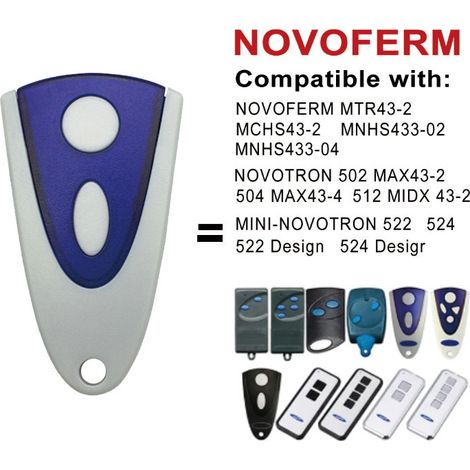 Télécommande de porte de garage 433,92 MHz compatible avec les télécommandes de remplacement de porte de garage NOVOFERM MTR43-2 MCHS43-2 et NOVOTRON 502 MAX43-2. (1/4)