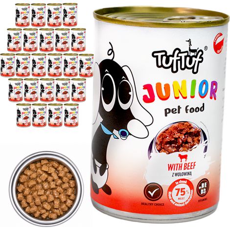 TufTuf JUNIOR Nassfutter für Welpen, Rindfleisch, Dose, 24 x 415 g Stück (1/2)