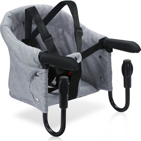 SWANEW Seggiolino da tavolo pieghevole per bambini con morsetti antiscivolo e tasca per il sedile. adatto per tavolo da pranzo. campeggio. Grigio (1/5)