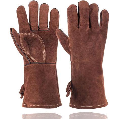 Gants de soudage pour hommes et femmes - Gants de travail en cuir de 14 pouces, résistants à la chaleur et au feu (1/5)