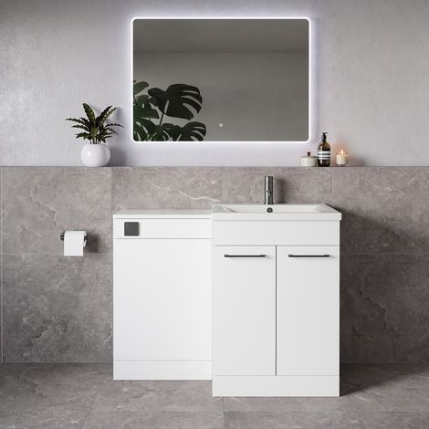 Napoli 460 Gloss White 1100mm 2 Door Vanity Unit Toilet Suite with Glide Basin - 1100mm - Gunmetal Grey 160mm HandleWithout Kingston Toilet Pan