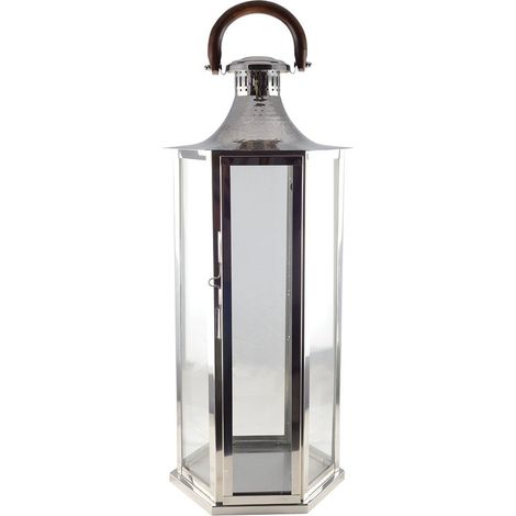 Lanterne en Verre avec Poignée en Bois Décoration Intérieure et Extérieure 33x28x80 cm - PANGIVO (1/3)