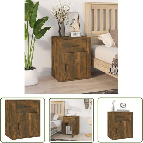 Table de Chevet, Table de nuit, pour Chambre Salon Couloir, Chêne fumé 50x36x60 cm Bois d'ingénierie OIB2219E (1/5)